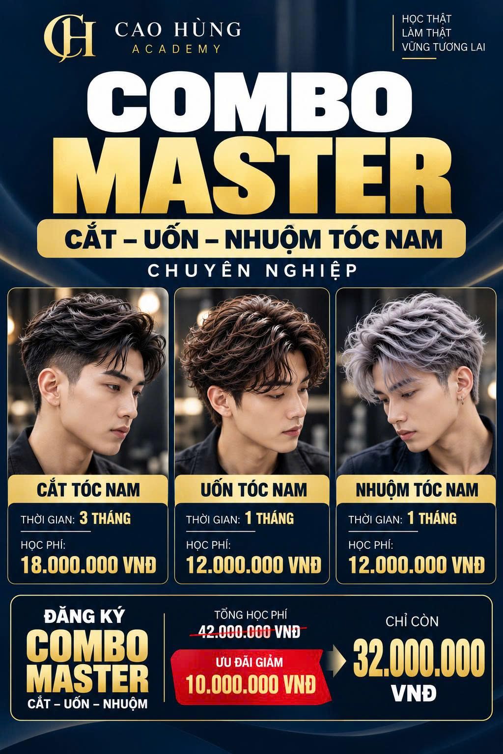 Combo Master Cắt – Uốn – Nhuộm tóc nam